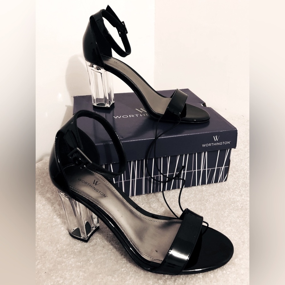 Worthington Clear (Lucite) Heel Strappy Sandal Black 7M